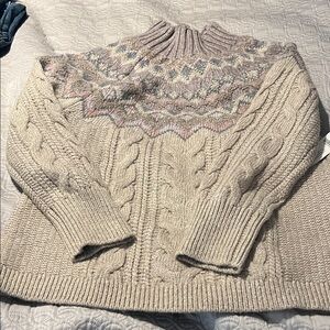 Chico's Beige and Pink Patterned Turtleneck Sweater